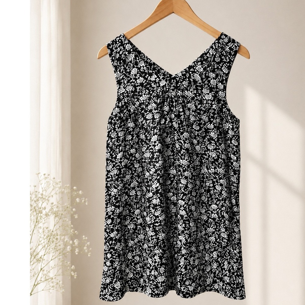 Loft Dress Size M Floral Linen Blend Sleeveless V Neck Flowy ALine Dress EUC